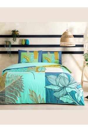 Young Fashion Duvet Cover Set Monstera Mint Single Elastic 3519-106 - Taç