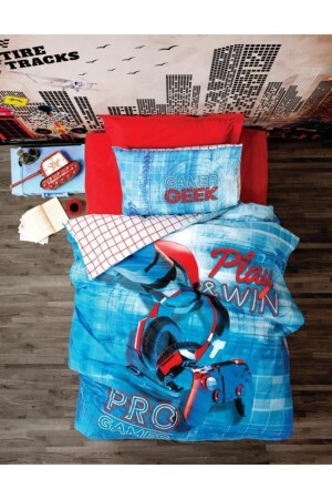 Young Ranforce Duvet Cover Set Single Game Blue nd_8680108056080 - Cotton Box