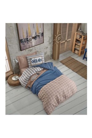 Young Room Single Duvet Cover Set with Fitted Sheets-ocean Navy Blue MSTK10206 - Cotton Box