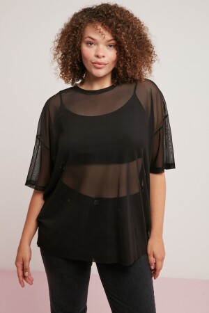 Yuki Women's Mesh Bat Sleeve Black Large Size T-shirt - Ethiquet