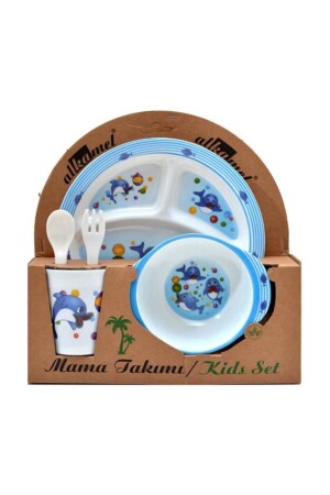 Yunus Melamin Bebek Mama Yemek Tabağı Kabı Bardak Kaşık 5'li Set VKS02 - Veletto