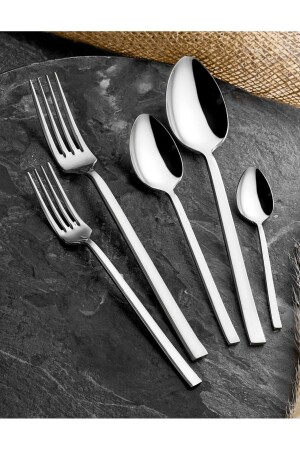Zagori 60 Piece Natural Stainless Flat Model Fork Spoon Set for 12 Persons Without Knife 6536 - Moonzer