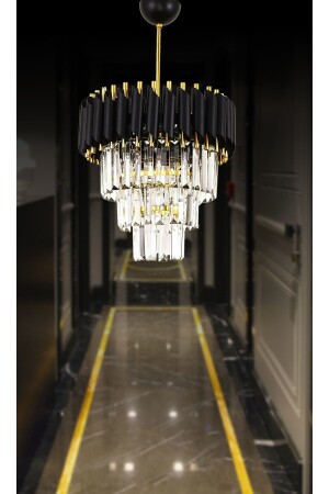 Zamira 35 Cm Crystal Stone Luxury Chandelier Set of 3 (black Gold) GB 35 - MATMAZEL AKSESUAR