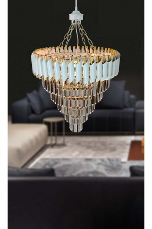Zamira Beyaz Gold 55 Lik Kristal Taşlı Lüks Avize BZ30 - MATMAZEL AKSESUAR