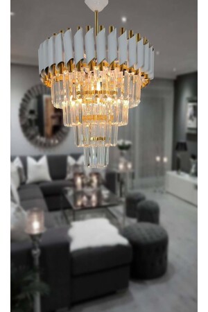 Zamira White Gold 45cm Crystal Stone Luxury Chandelier BZ32 - MATMAZEL AKSESUAR