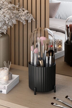 Zebra Makeup Brush and Cosmetic Organizer Hygienic Organizer with Transparent Cover ZEBRA BLACK - Pufwin Home