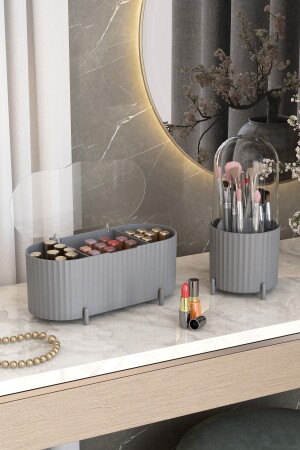 Zebra Set Makeup Brush and Cosmetic Organizer Hygienic Organizer Set with Transparent Cover ZEBRA SET OF 2 GRAY - Pufwin Home