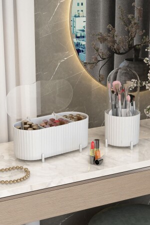 Zebra Set Makyaj Fırçası ve Kozmetik Düzenleyici Şeffaf Kapaklı Hijyenik Organizer Seti 2li - Pufwin Home