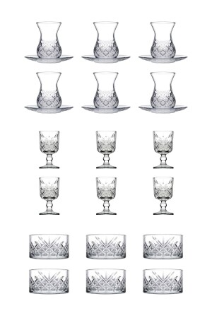 Zeitloses 24-teiliges Set aus Tee- und Snackschalen und Gläsern mit Fuß US002156 - Paşabahçe