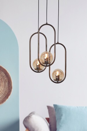 Zenga 3-Piece Antiqued Metal Body Honey Colored Glass Design Luxury Chandelier LZRNAVZ40 - Luzarana