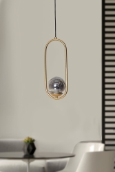 Zenga Single Yellow Metal Body Smoked Glass Design Luxury Pendant Lamp Chandelier LZRNSRKT17 - Luzarana