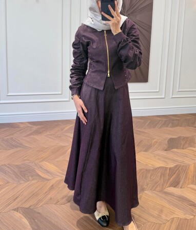 Zera Denim Set - Burgundy - Duendeca