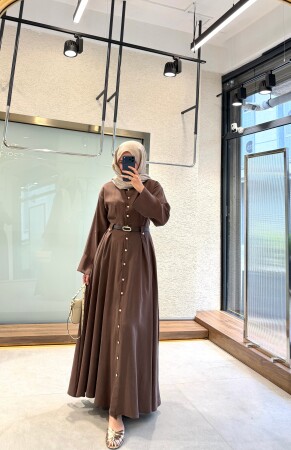 Zerdem Buttoned Dress - Coffee - Duendeca
