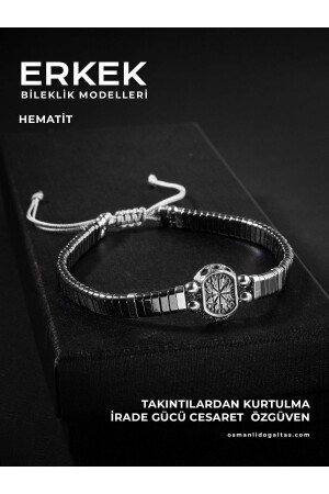 ZERTIFIZIERTES HÄMATIT-NATURSTEIN-GEFLOCHTENES 925-SILBER-DESIGN-ARMBAND (MIT MARA-SYMBOL) - Osmanli Doğal Taş