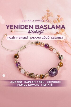 Zertifiziertes Restart-Armband, handgefertigter Amethyst-Tigerauge-Chrysokoll-Naturstein - Osmanli Doğal Taş