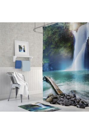 Zethome Tropical Waterfall Bathroom Shower Curtain Single Wing 1x180x200 - Zethome