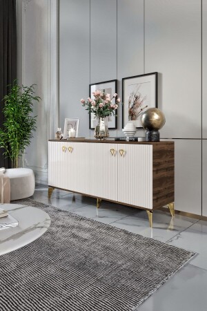 Zeugma Console MDF Mebrane Cover Ecru Walnut Gold KNS1101 - Mapa