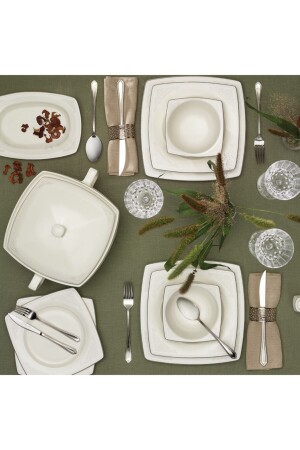 Zeyna Cream 60 Piece Square Dinner Set for 12 Persons 153. 03. 08. 0246 - Karaca