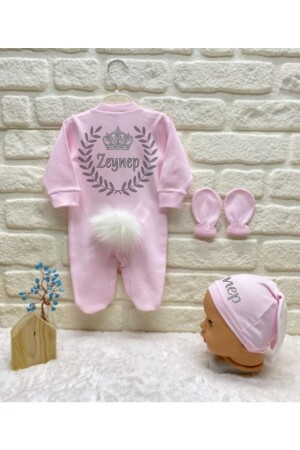 Zeynep Named Hospital Exit Baby Jumpsuit Pink 7931929599498 - BY TUNA DESİGN