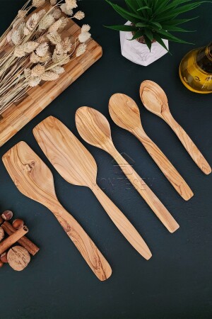 Zeytin Ağacı Ahşap Tahta Kaşık Spatula Seti ( Zeytin Ağacı ) Ağaç Kaşık ZYT05 - MONTESEV