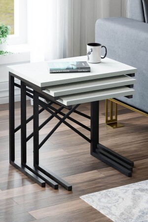 Zg1 3-Seat Nesting Coffee Table Metal Coffee Table White ZG1-3653S - Ceramical