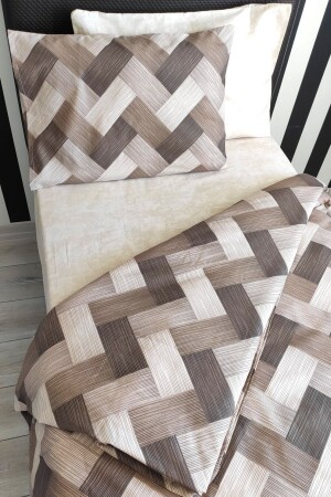 Zigzag Brown 4 Piece Duvet Cover Set with Elastic Sheets for Single Person (100X200 CM) cndn-zigzag-plaid - CANDAN ÇEYİZ