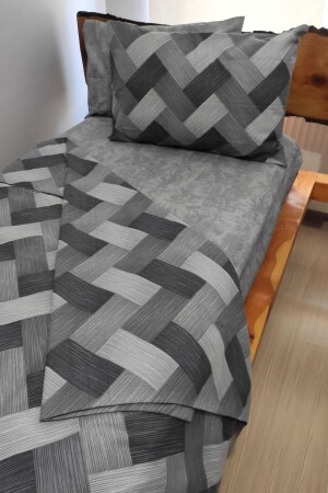 Zigzag Gray 4 Piece Duvet Cover Set with Elastic Sheets for Single Person (100X200 CM) cndn-zigzag-plaid - CANDAN ÇEYİZ