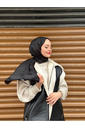 Zigzag Pattern Black Cotton Jacquard Shawl - Mis İpek