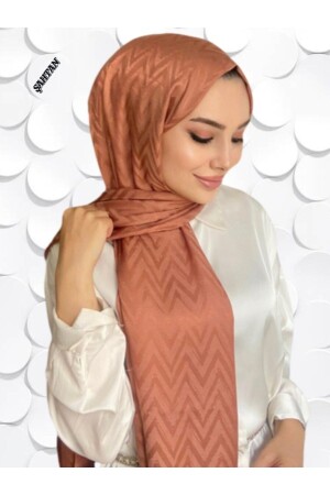 Zigzag Pattern Caramel Cotton Jacquard Shawl - Şahtan