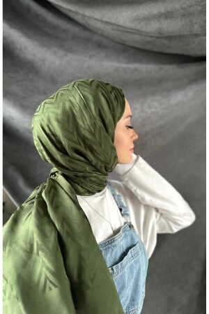 Zigzag Pattern Khaki Cotton Jacquard Shawl - Mis İpek