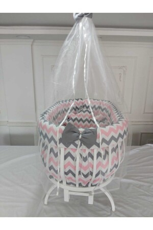 Zigzag Pink Gray Basket Crib Sleeping Set (crib Not Included) 19780203709 - babyen1