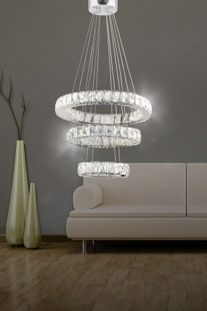 Zilla 3'lü Modern Sarkıt Kristal Taşlı Led Avize - 3 Renk Kumandalı - ( Beyaz - Sarı - Gün Işığı ) SAFİR3lüGÜMÜŞ - bestof tasarım