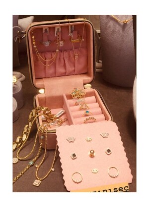 Zippered Suede Jewelry, Travel and Jewelery Bag, Box Pink (11x11 Cm) TRNDYLMC05P2 - ÖZER KUTU