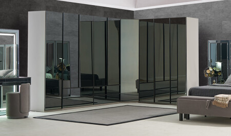Zircon Glass Corner Wardrobe - Cadde Yıldız