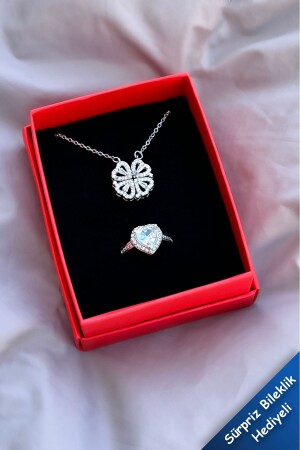 Zircon Stone Collapsible Magnet Steel Clover Necklace and Silver Zircon Adjustable Pandora Ring - The Collection