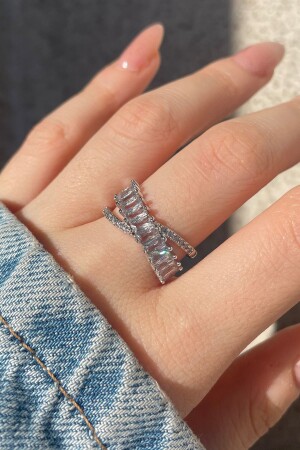 Zircon Stone Cross Adjustable Model Silver Ring - Serelia