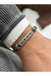Zirkon Taş Işlemeli Hakiki Deri Erkek Bileklik CQbracelet00532 - cheetah quality