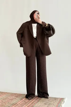Zra Model Taşlı Pantolon Acı Kahve - Nuuwears