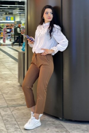 Zülal Elastic Waist Pocket Trousers 651 - Tan - Bestenur
