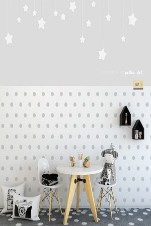 Zümrüt Kids 407-1 Gri Puantiye Çocuk Duvar Kağıdı 5-33 M² - Milky Baby