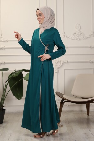 Zümrüt Kruvaze Yaka Biyeli Esnek Interlok Kumaş Namaz Elbisesi NSA4217 - Transacoustic