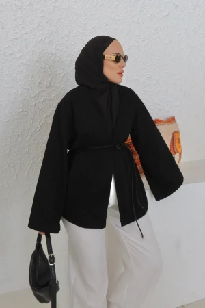 Zweireihige Kimonojacke aus Denim in Schwarz - Nuuwears